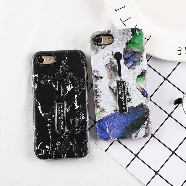 Marble Integrated Ring Holder iPhone Case