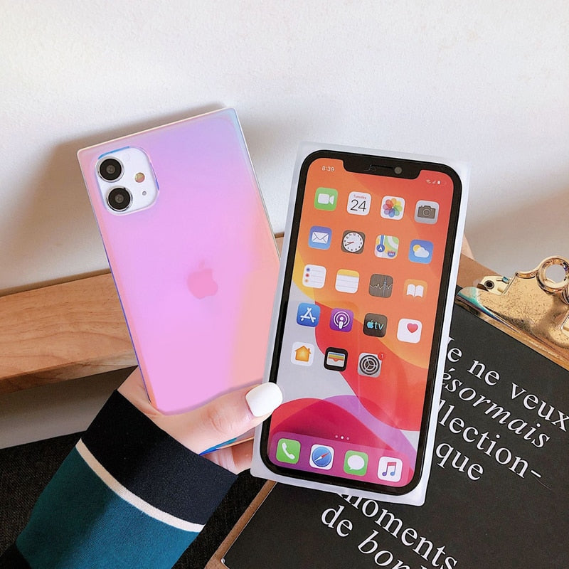 Pink Neon Holographic Rectangular iPhone Case